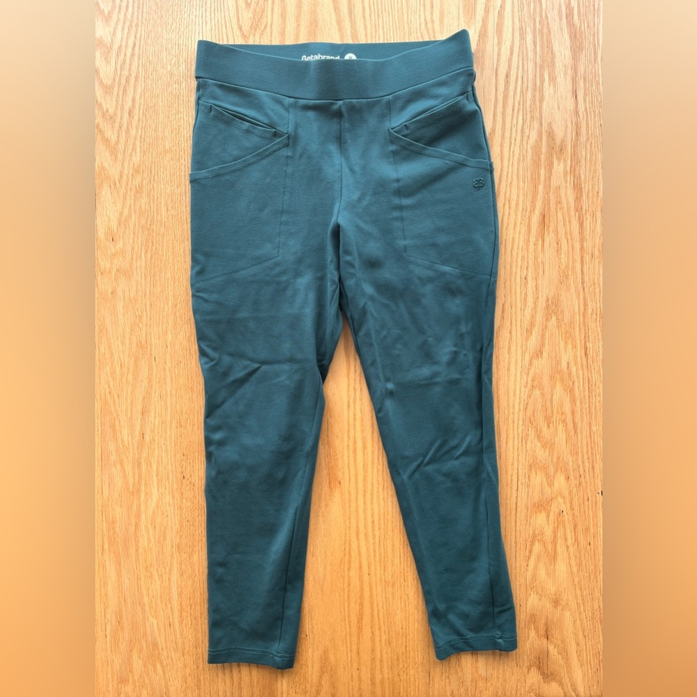 Betabrand Journey Pants “Moss” Green Turquoise, Medium Petite, Skinny, Pocket